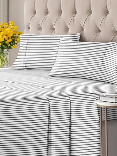 Twin 4 Piece Sheet Set - Breathable & Cooling Bed Sheets - Hotel Luxury Bed Sheets for Women, Men, Kids & Teens - Bedding w/ Deep Pockets & Easy Fit - Soft & Wrinkle Free - Twin Grey Stripes Sheets