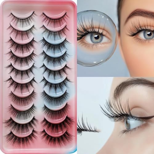 Charklik Wispy Mink Lashes - Natural Fluffy False Eyelashes 10 Pairs