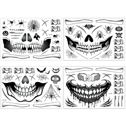 Halloween Temporary Tattoos - Scary Skull Spider Clown Stickers