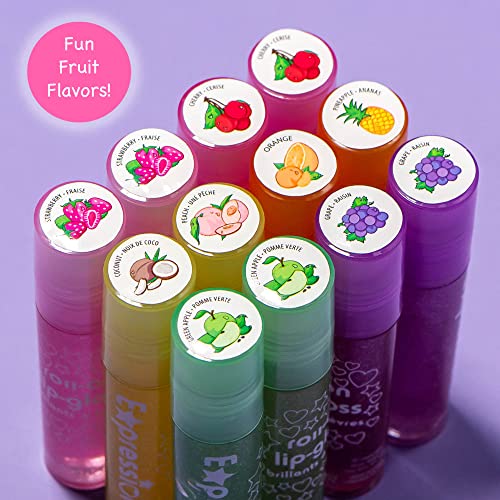 12pc Roll-On Lip Gloss Set with Maribou Case for Kids