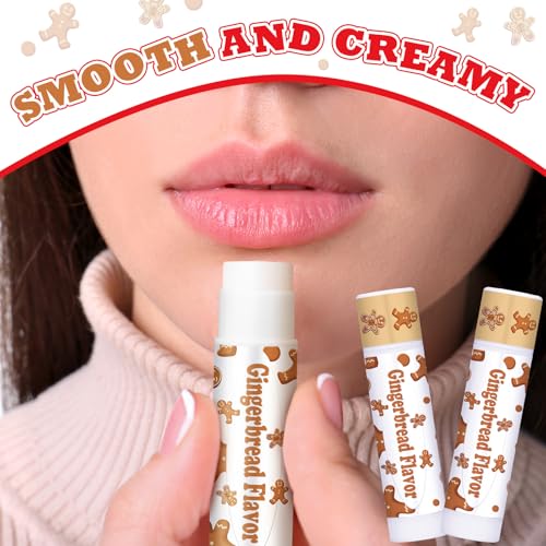 25 Pack Christmas Gingerbread Flavor Lip Balms Gifts Bulk Christmas Party Gifts Stocking Stuffers Small Thank You Appreciation Gifts for Women Men Staff Coworkers Employee Homeless