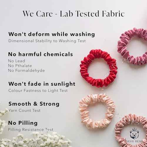 SILVR BEAR Luxury Satin Scrunchies, Satin Hair Ties for Thick, Thin & Curly Hair, Scrunchies for Women, Girls & Men Softer than Silk Hair Ties (Skinny Rose)
