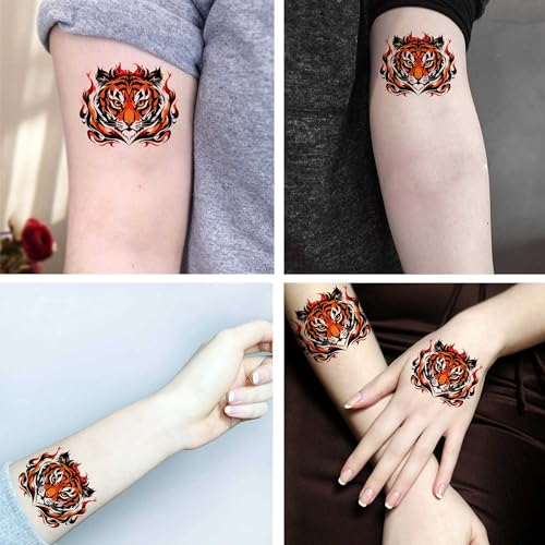 Tiger Flame Temporary Tattoos - 6 Sheet Set, Waterproof