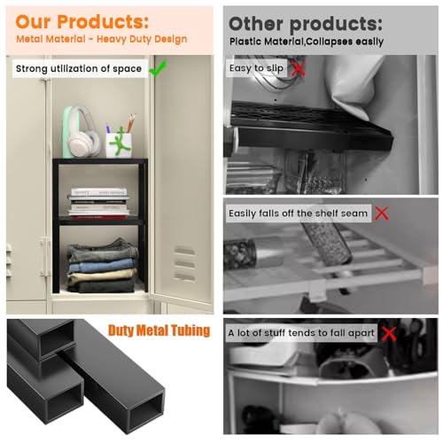 LIDTOP Black Adjustable Metal Locker Shelf Organizer - Stackable Storage for School, Office & Gym Lockers