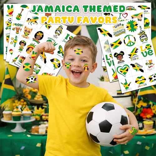 96 PCS Jamaica Temporary Tattoos for Kids Party Favors