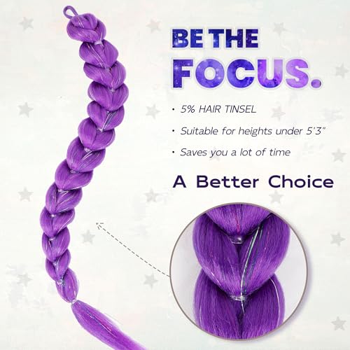 ZAVIDE Purple Synthetic Braids Hair Extensions 24 Inch Long Cosplay & Costume Hair