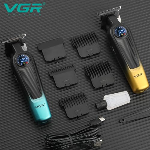 VGR Hair Trimmer for Men, Cordless Hair Clippers with 7000RPM Motor, Ceramic Titanium Blade Beard Trimmer, LED Display, USB Rechargeable Grooming Tool for Beard Hairline Detail, V-996(Green)