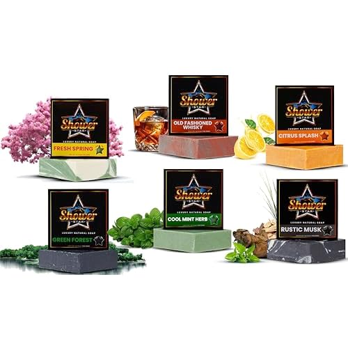 10 PACKS Shower Star Bar Soap Body Wash For Men 5 Oz Daily Use Natural Shower Soap Men's Soap Long Lasting Freshness Olive & Natural Oils NonGMO No Parabens Cool Mint Herb Green Forest & MORE GIFT BOX