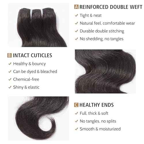 Wequeen 16A Body Wave Human Hair Bundles 22 Inch 100% Unprocessed Brazilian Virgin Hair Quick Weave Bundles Human Hair Extensions Real Human Hair, Natural Black