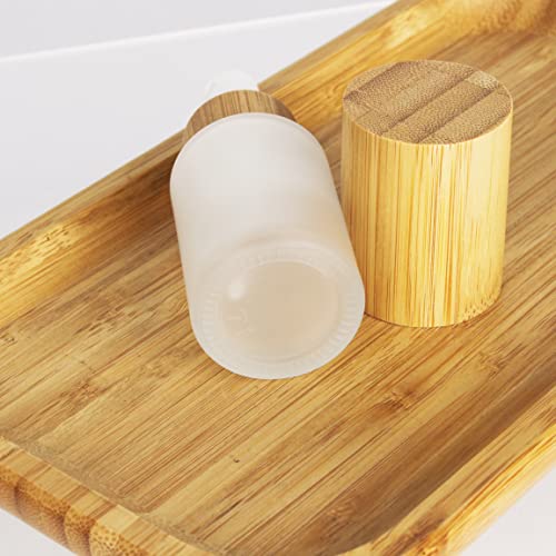 COSIDEA 6 pcs Empty 2oz / 60ml bamboo lids Frosted glass bottle with lotion pump dispenser, refillable emulsion cosmetic cream bottles, toiletries refill travel container