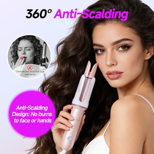 Automatic Curling Iron, 4 Temp, 1.25" Rotating Wand for Beach Waves