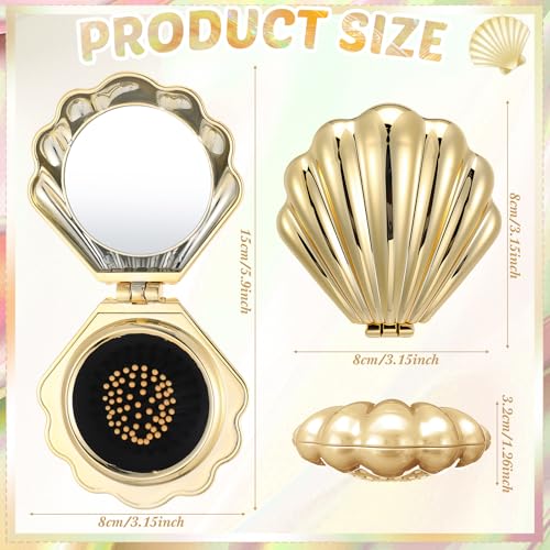 AceOrbit Mermaid Shell Hair Brush with Mirror - 6 Pcs Compact Travel Set