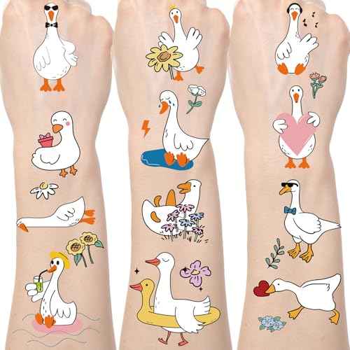 Gameza Funny Goose Temporary Tattoos - 6Sheets One Goose Birthday Decor Decorations Girls Boys Silly Foolish Goose Tattoo Temporary Gifts Duck Geese Animals Theme Party Favors Supplies Prizes Rewards