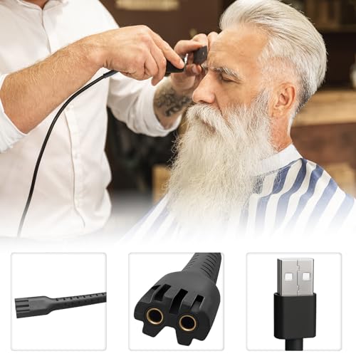 2-Pin USB 6.5 Foot Extra Long Charger Cable for Wahl Magic Clip Senior Sterling-4 Detailer Lithium-Ion Professional Hair Clipper Replacement Power Cord for Wahl 8164 Finale and 8173 Vanish Razors