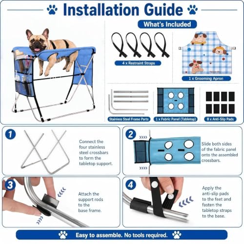 Dog Grooming Hammock with Stand – Foldable Pet Grooming Table Alternative for Small Dogs & Cats