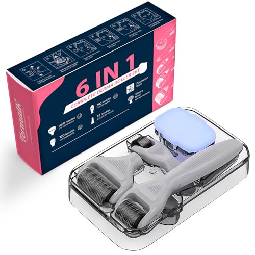 6-in-1 Titanium Derma Roller for Face and Body ? Kit with Micro-Needles (0.25mm) and (0.3mm) ? 300, 720, and 1200 Needles for Men and Women
