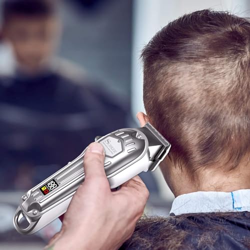 SURKER Silver Cordless Hair Clippers for Men, Rechargeable Professional Trimmer with LED Display