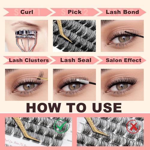 FADVAN Lash Clusters 144PCS D-Curl 10-16mm Mixed Extensions