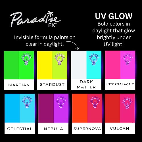 Mehron Makeup Paradise FX Neon UV Glow 8 Color Palette | Magnetic Refillable Special Effects Paint Palette | Professional Water Activated Paint for Raves, Costumes, SFX, Halloween, & Cosplay