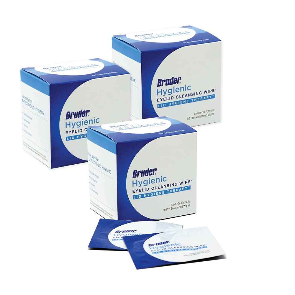 Bruder Eyelid Cleansing Wipes, 30 Count (Pack of 3), Hygienic Eye Care for Removing Excess Oil and Debris from Eyelids and Lashes, Rinse-Free, Unscented, Adults