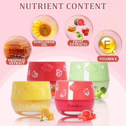 Bee Lip Balm Lip Mask Honey Pot, 4 Pcs Propolis Moisturizing Balm with Applicator, Day & Night Hydrating Lip Treatment for Dry Lips (4 Flavors Set)