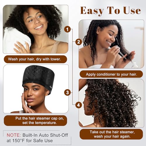 Hair Steamer Cap with 10-Level Heat & 3 Timers for Deep Conditioning