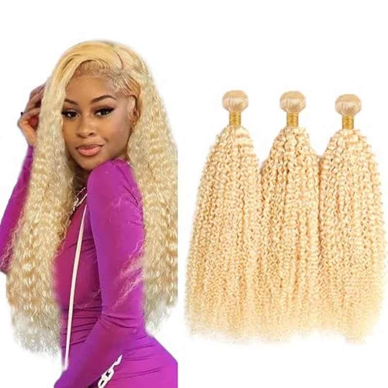613 Blonde Kinky Curly Hair Bundles 22-26 Inch Grade 8A