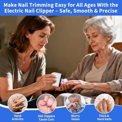 2026 Upgraded 3-in-1 Electric Nail Clipper, Smart Nail Clipper for Seniors with Polishing & 3 Speeds, Automatic Cutter with LED Light and Nail Clipping Collection Box for Seniors/Adults/Baby