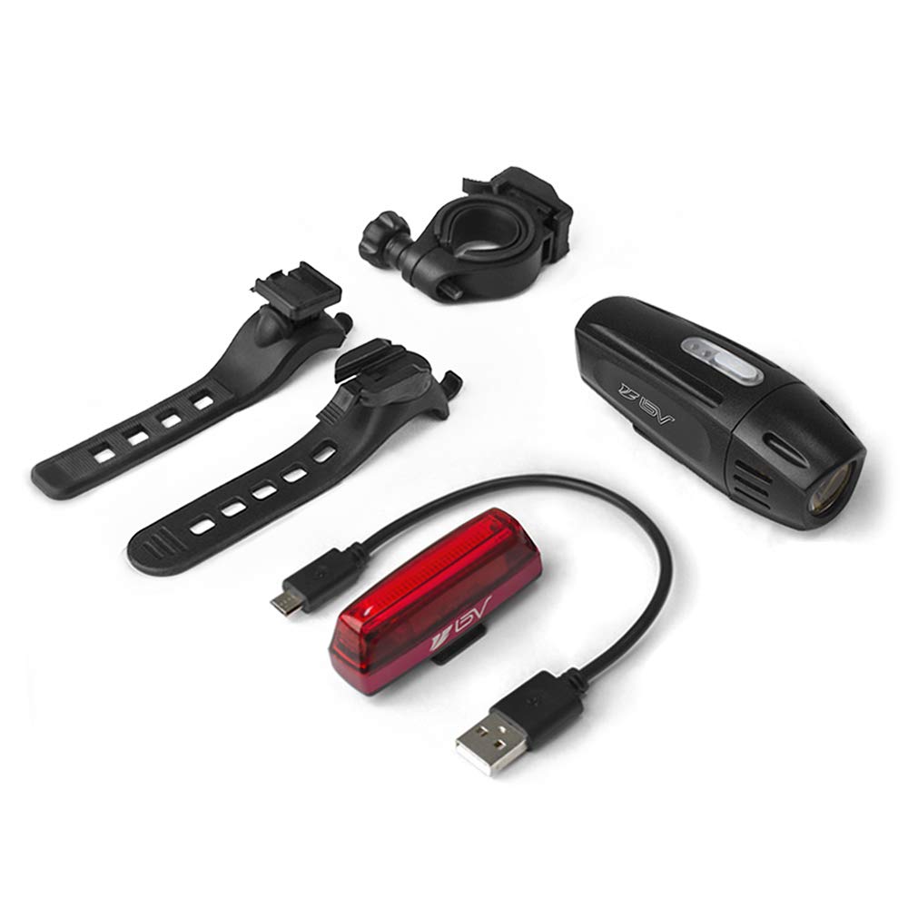 BV Super Bright Bike Light Set USB Rechargeable - Headlight & Taillight, Waterproof IP44 Bicycle Light, 3 Light Modes Including Flash Mode for Safety, Easy to Install and Fits All Bicycles