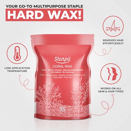Starpil Wax 1000g / 2.2 lb Coral Hard Wax Beads for Painless Hair Removal, Stripless Wax Beads, Polymer Blend Low Temperature Wax for Face, Bikini, Brazilian, Legs, Underarm, Back and Chest
