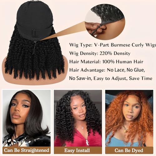HOT STAR 16" Burmese Curly V Part Wig - 220% Density Human Hair