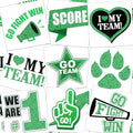 Colarr 180 Pcs Green and Black Team Spirit Temporary Tattoo 2", 1.5" Face Body Paw Go Team Cheer Tattoo Removable Glitter School Spirit Stickers for Classroom Cheerleading Football Sports Games