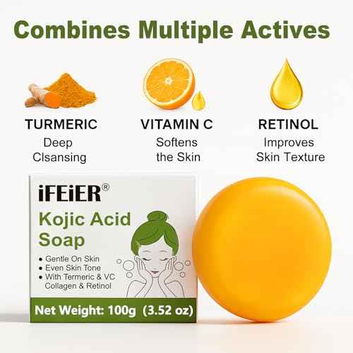 Kojic Acid Soap Bars 200g(7.04 oz) 2PACK | Vitamin C soap, Vitamin E, Retinol, Collagen soap, Turmeric bath Soap Bars pads with foaming net for Men and Women body wash, Face & Body Cleanser