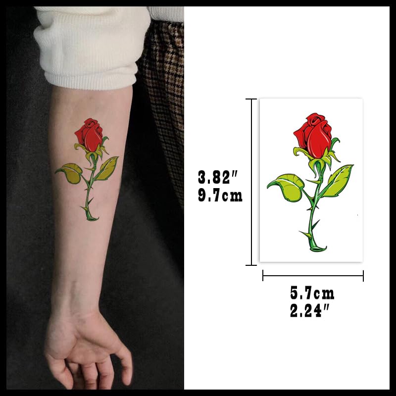 Rose Flower Temporary Tattoo Stickers, 16 Sheets Waterproof