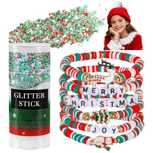 Christmas Glitter Stick & 6 Bracelets Set - Face Body Hair