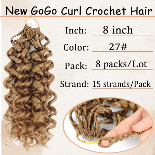 Naniciar 27# Pre Loop Gogo Curl Crochet Hair 8 Inch 8 Packs Water Wave for Black Women