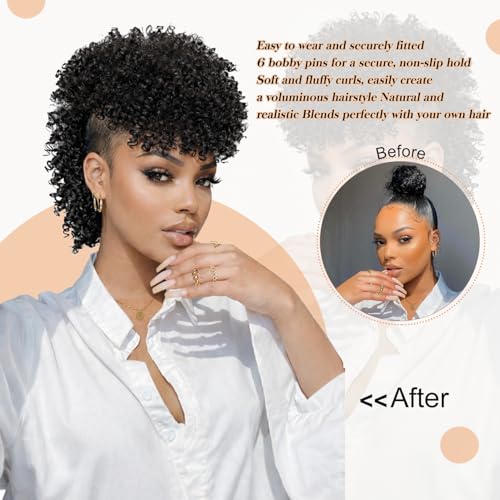 Mohawk Kinky Curly Ponytail Extension with Clips – Natural Black Mix