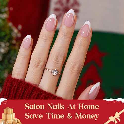 Beetles X Press Kit Gel Nail Kit, Press On Nails Short Almond Kit with 224Pcs French Nail Tips Nail Glue & Remover Builder Top Coat Mini Nail Lamp All-in-One DIY Nail Kit Gift for Women