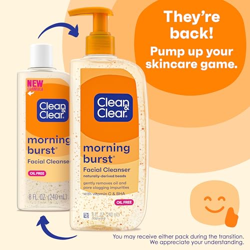 Clean & Clear Morning Burst Oil-Free Facial Cleanser with Vitamin C & BHA, Daily Nourishing Face Wash Gently Cleanses to Remove Oil & Pore Clogging Impurities, 8 fl. oz