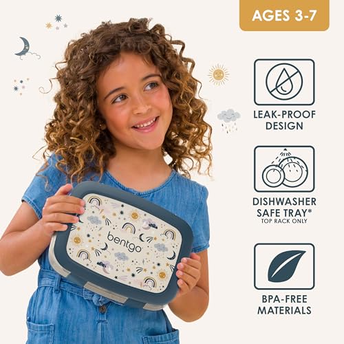 Bentgo Kids Prints Leak-Proof, 5-Compartment Bento-Style Kids Lunch Box - Ideal Portion Sizes for Ages 3-7, Durable, Drop-Proof, Dishwasher Safe, & Made with BPA-Free Materials (Friendly Skies)