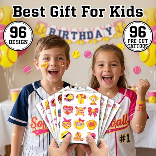 96 Softball Temporary Tattoos for Kids - Sports Party Favors