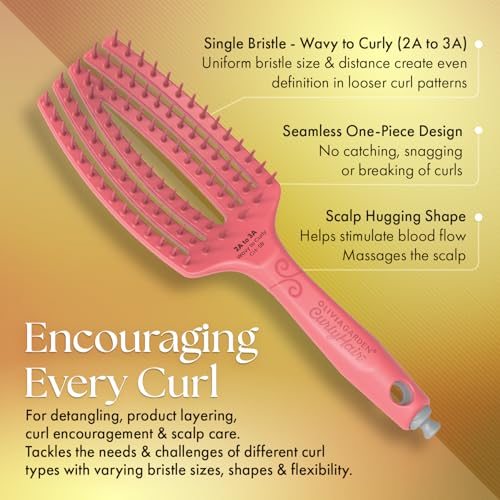 Olivia Garden CurlyHair Brush for Wet or Dry Hair - Curly Hair Brush for Detangling, Product Layering, Curl Encouragement, Scalp Care