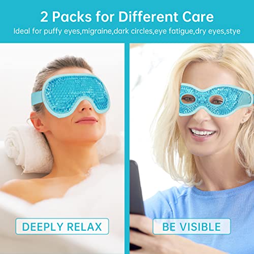 Ice Eye Mask Reusable 2 Pcs Ice Pack for Eyes,Hot Cold Compress Gel Bead Cooling Eye Mask for Puffiness/Dark Circles/Eye Bags/Dry Eyes/Headaches/Migraines/Stress Relief (Blue)