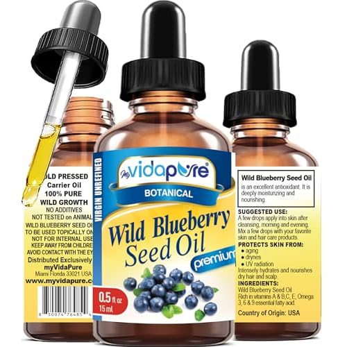 MYVIDAPURE WILD BLUEBERRY SEED OIL 100% Pure Unrefined Virgin Cold Pressed. Moisturizer for Face, Skin, Hair, Nails, Scars, Anti Aging (0.5 Fl Oz)
