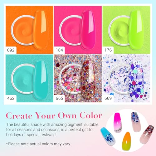 AZUREBEAUTY Dip Powder Nail Kit - 6 Bright Summer Fluorescent Shades