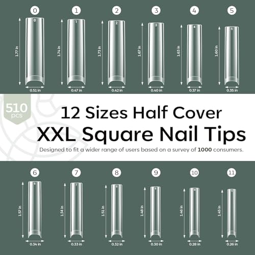 Modelones XXL Square Half Cover Nail Tips No C Curve 510pcs Fake Press Ons