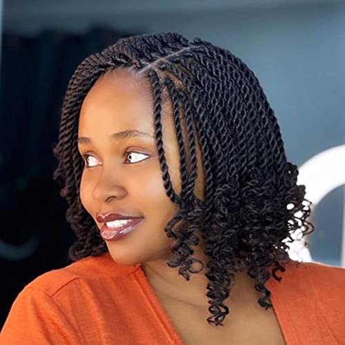 Leeven 18 Inch Senegalese Twist Crochet Hair with Curly Ends 8 Packs Ombre Blonde Brown Pre Looped Wavy Crochet Braids Small Hanava Twist 3 Tone Synthetic Braiding Hair for Women Girl Kids #1B/30/27