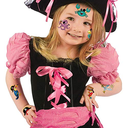 Pirate Tattoos(96Pcs), Konsait Pirate Temporary Tattoo Fake Neverland Pirated Cannon Powder Jake Captain Tattoo Body Sticker for Pirate Birthday Party Favors Supplies Kids Boys Girls Party Bag Filler