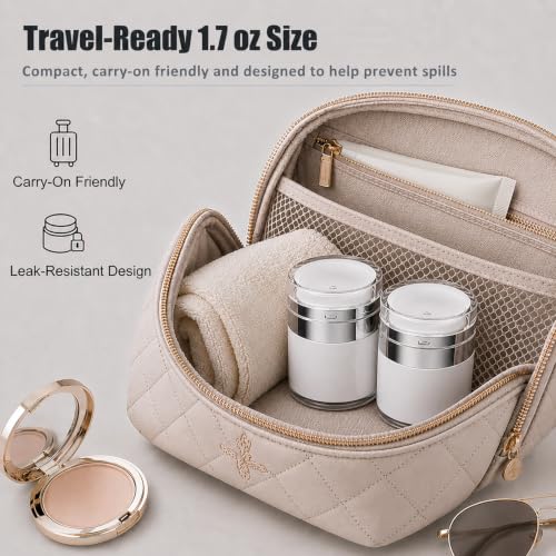 Airless Pump Jar 1.7 oz Refillable Cream Container, 2 Pack