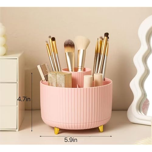 360 Degree Rotating Desktop Organizer,Makeup Brushes,Pencils,Desktop Stationery Storage Rotating Rack,Premium Plastic Organizer For Office,School And Home (Pink)